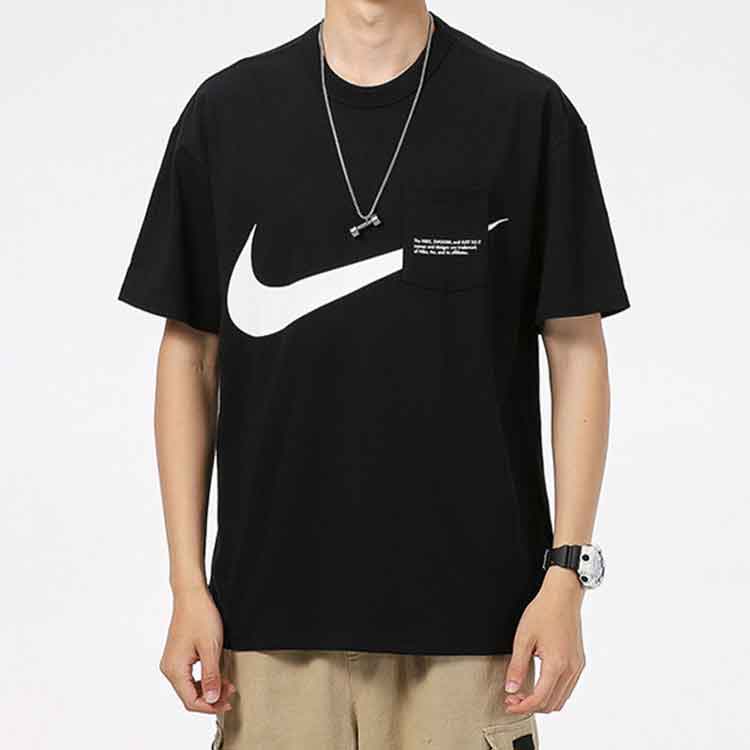 Nike Sportswear Swoosh Large Pocket Printing Sports Round Neck Short Sleeve Black DJ6297-010