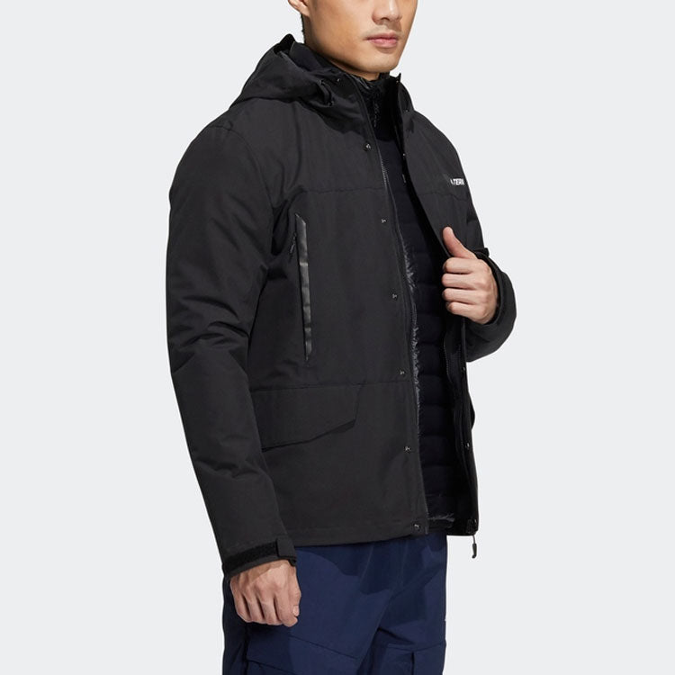 adidas Solid Color Alphabet Short Zipper Hooded Down Jacket Men's Black HG3927