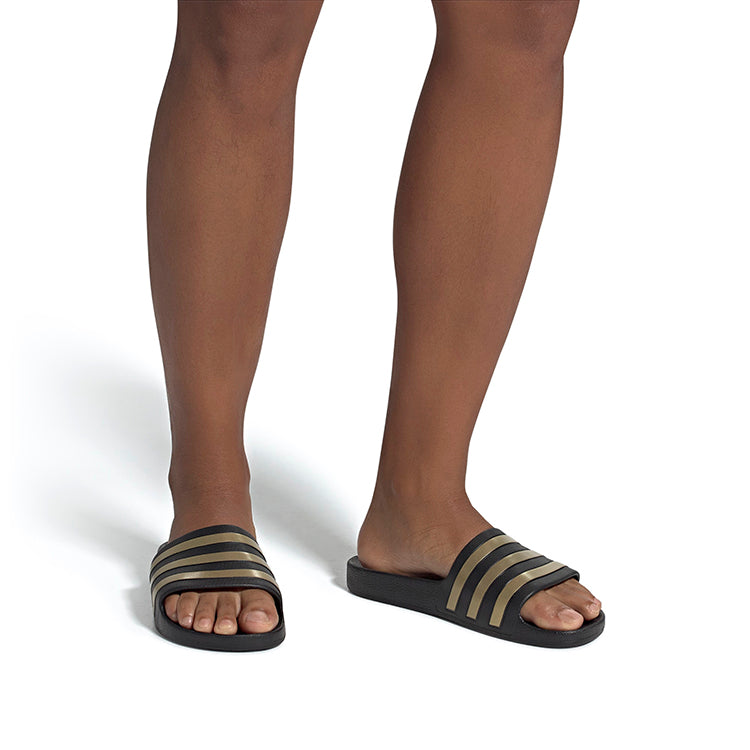 adidas Adilette Aqua Slides 'Black Gold Metallic' EG1758