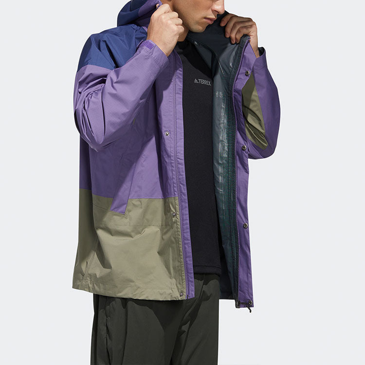 adidas Terrex Xplr Rain 2.5 J Outdoor Sports waterproof Colorblock Hooded Jacket Purple FN0832