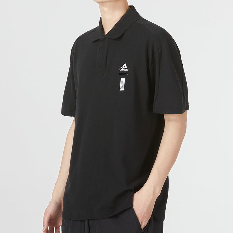 adidas Wj Solid Color Logo Micro Mark Athleisure Casual Sports Short Sleeve Polo Shirt Black HE5164