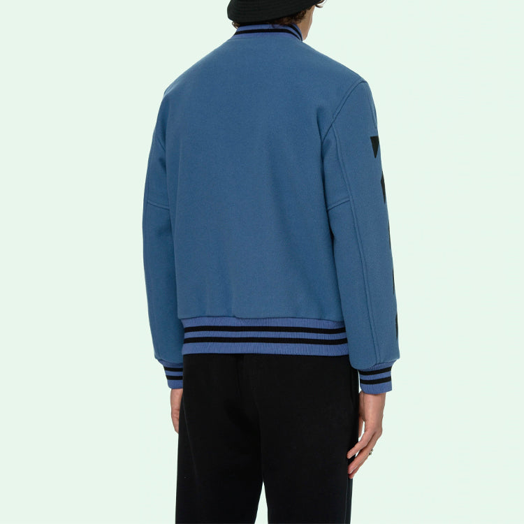 Off-White SS21 Alphabet Pattern Long Sleeves Baseball Collar Jacket Blue OMEA267R21FAB0014010