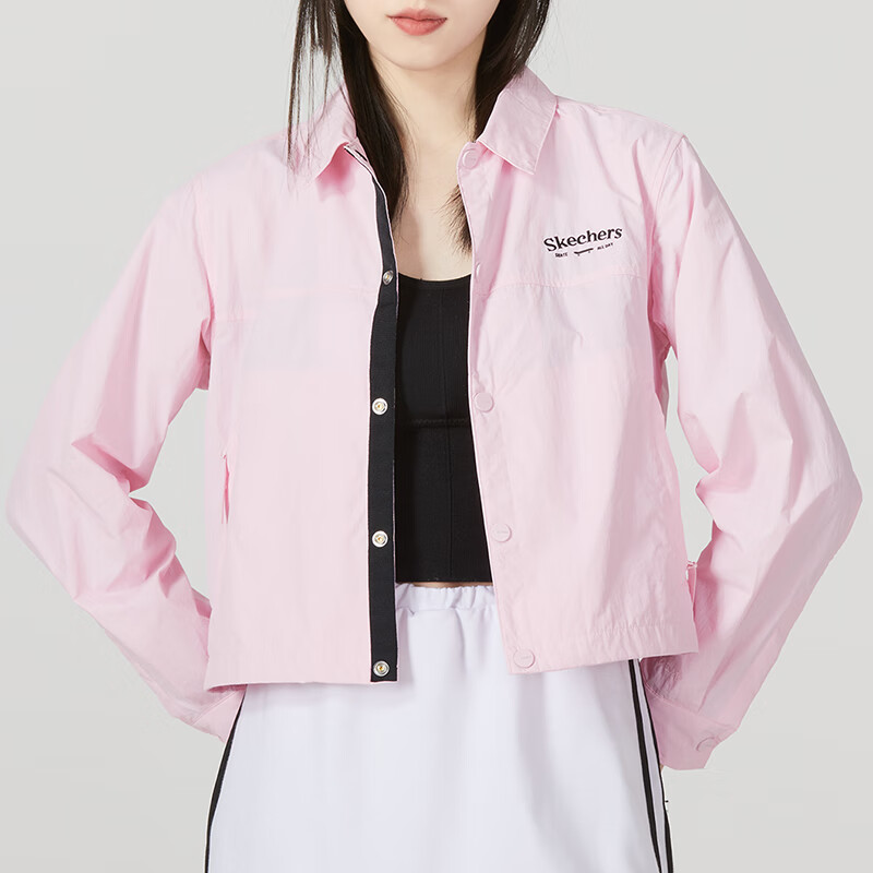 (WMNS) Skechers Logo Printed Shirt 'White Pink' L223W036