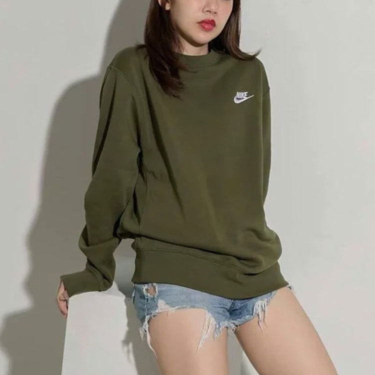 Men's Nike Solid Color Logo Embroidered Sports Round Neck Pullover Long Sleeves Green BV2663-327