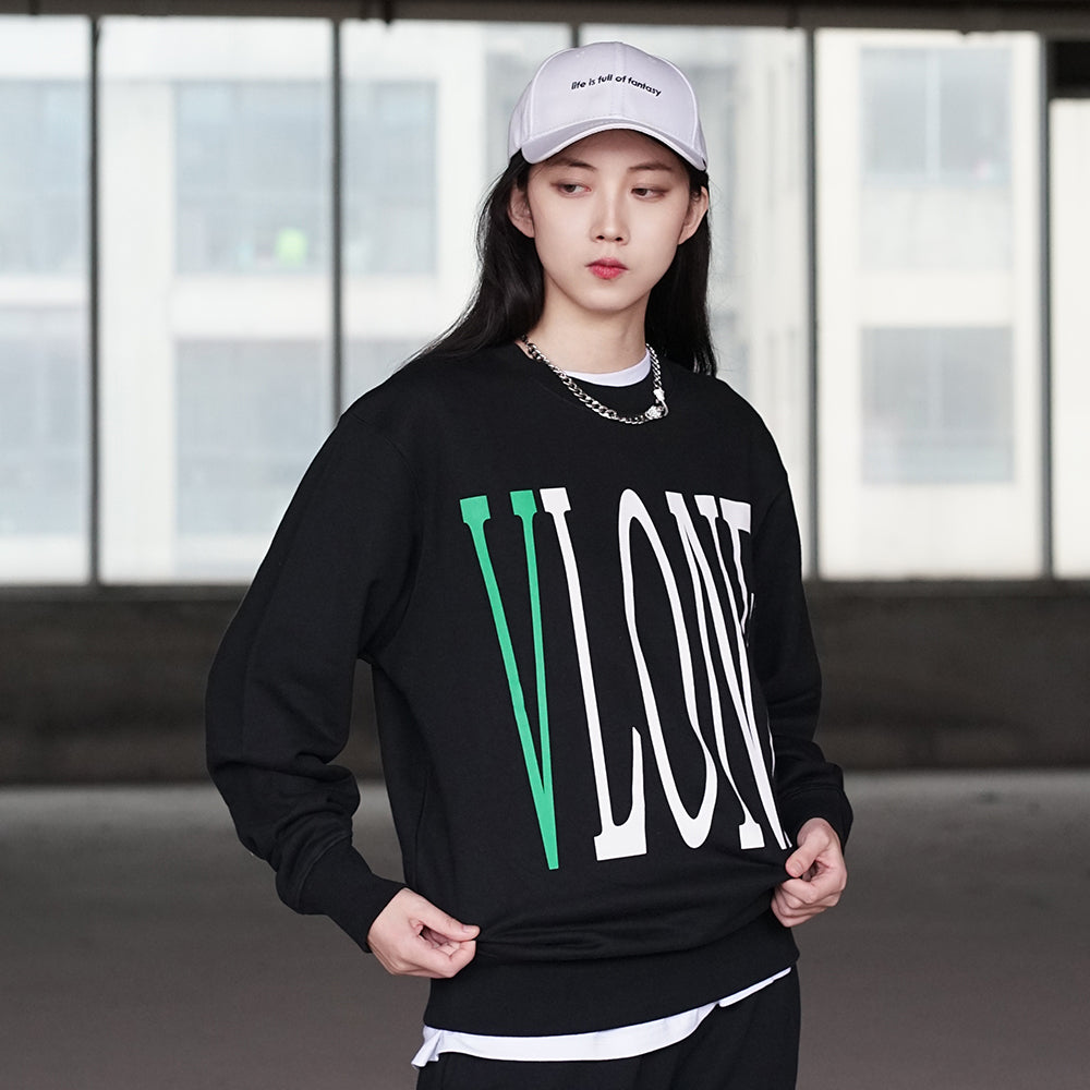 VLONE Staple- Crewneck Classic Printing Round Neck Couple Style Black Green 6941240931645
