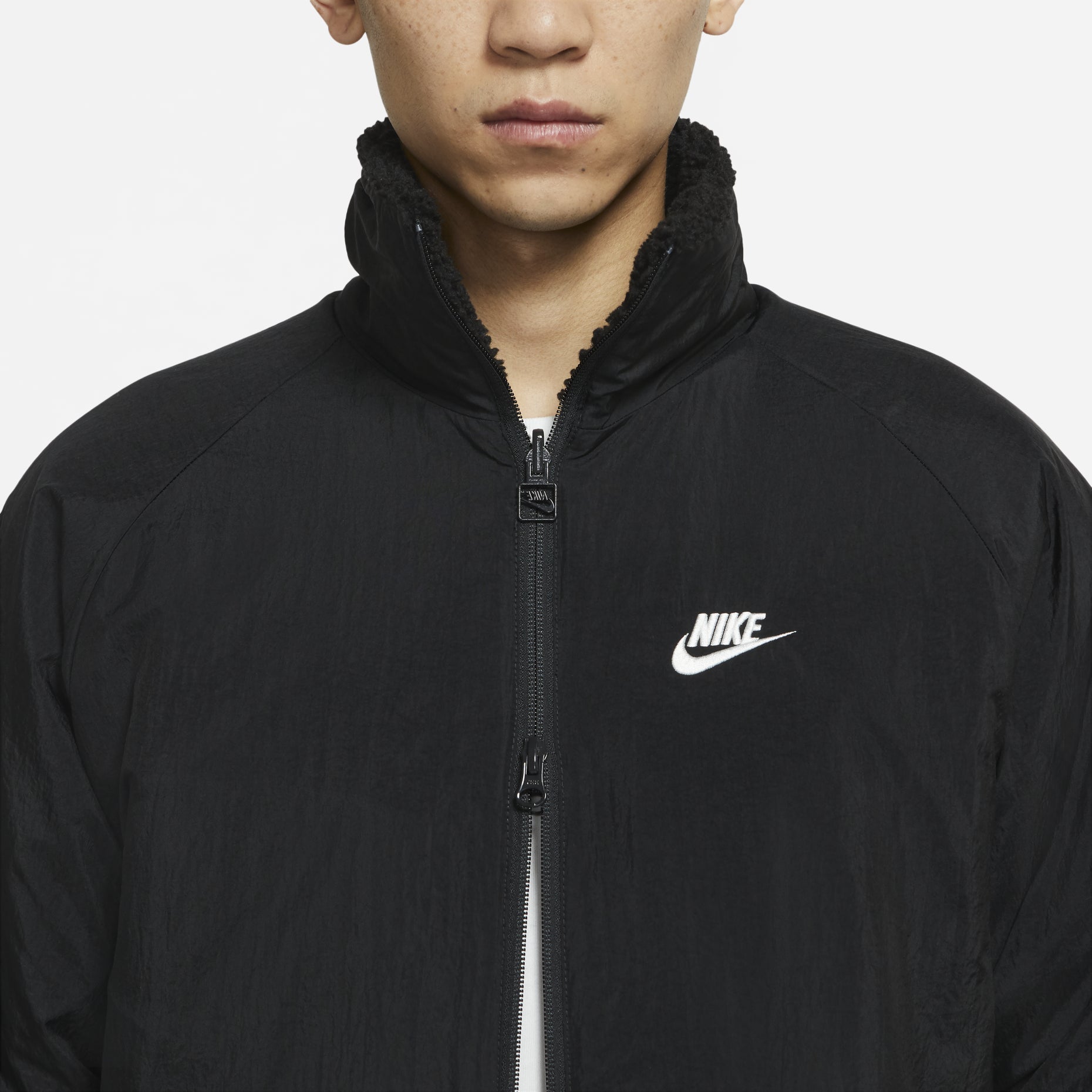 Nike Big Swoosh Reversible Boa Jacket Asia Sizing 'Black White' BQ6546-011