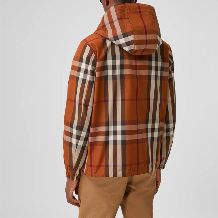 Men's Burberry Double Sided Plaid Cotton Hooded Jacket Brown 80369161