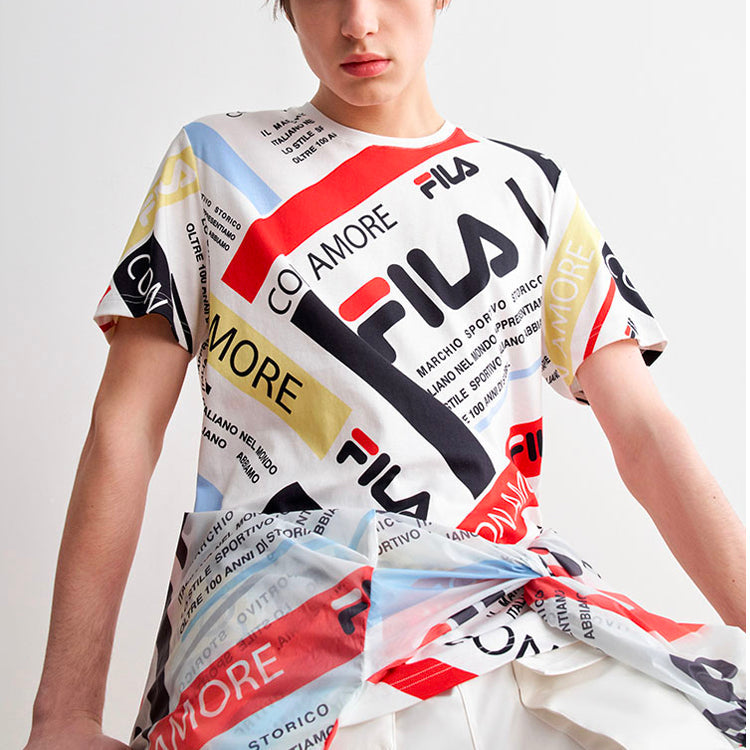 FILA Casual Full Print Contrasting Colors Logo Short Sleeve White F11M028115G-PU