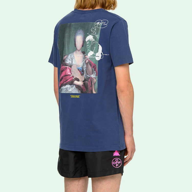 Off-White Back Photo Printing Short Sleeve Blue OMAA027E191850053088