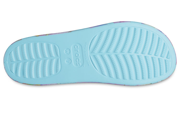 (WMNS) Crocs Classic Platform Palm Print Slide 'Blue Multi-Color' 208607-4NQ