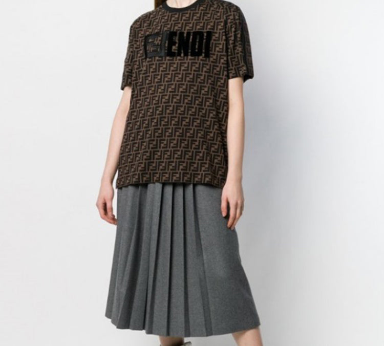 FENDI Classic F Printing Short Sleeve Brown FS7074-A5HL-F15NH