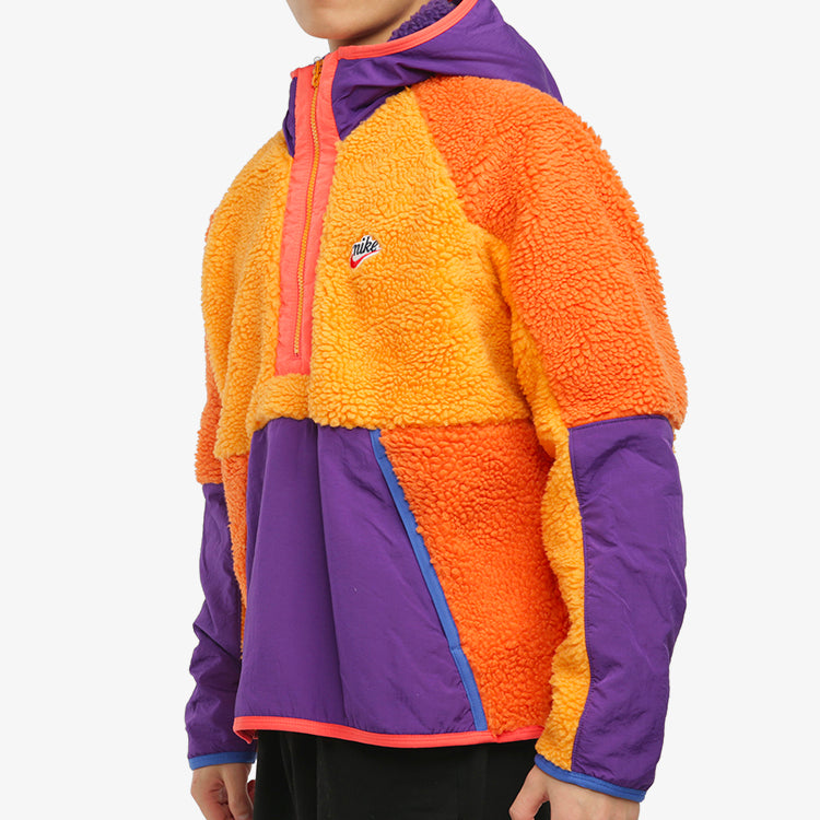 Nike Half Zipper Suede Splicing Colorblock Sports Pullover Orange BV3767-886