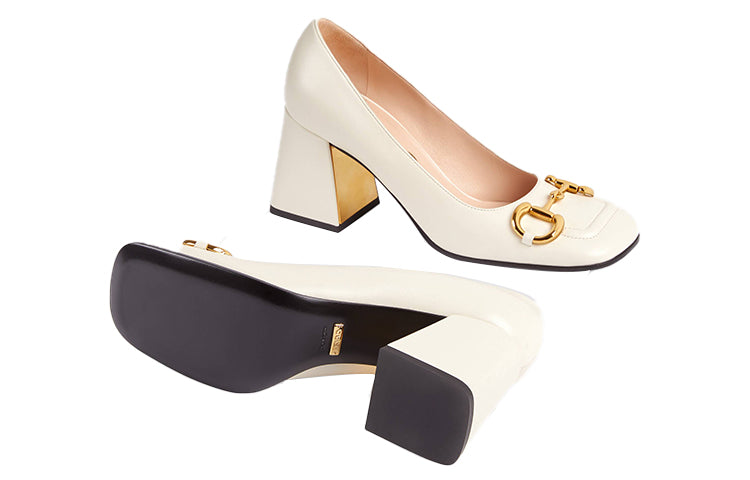 (WMNS) Gucci Mid-heel pump with Horsebit 'White Leather' 643886-C9D00-9022