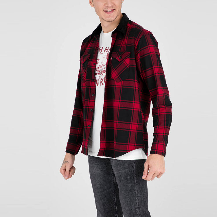 Men's Levis Plaid Casual Long Sleeves Shirt Red 57406-0007