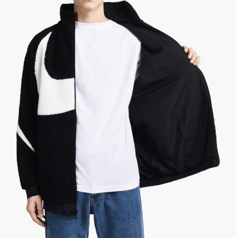 Nike Zipper Stand Collar polar fleece Large Logo Reversible Casual Sports Jacket Black AJ2701-010
