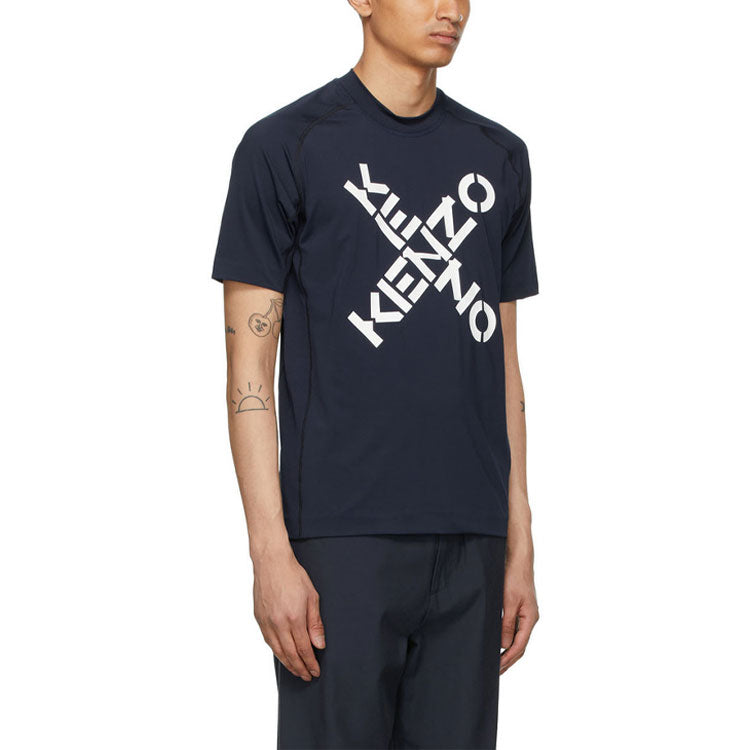Men's KENZO SS21 Logo Printing Round Neck Short Sleeve Navy Blue 5TS0234JS-77