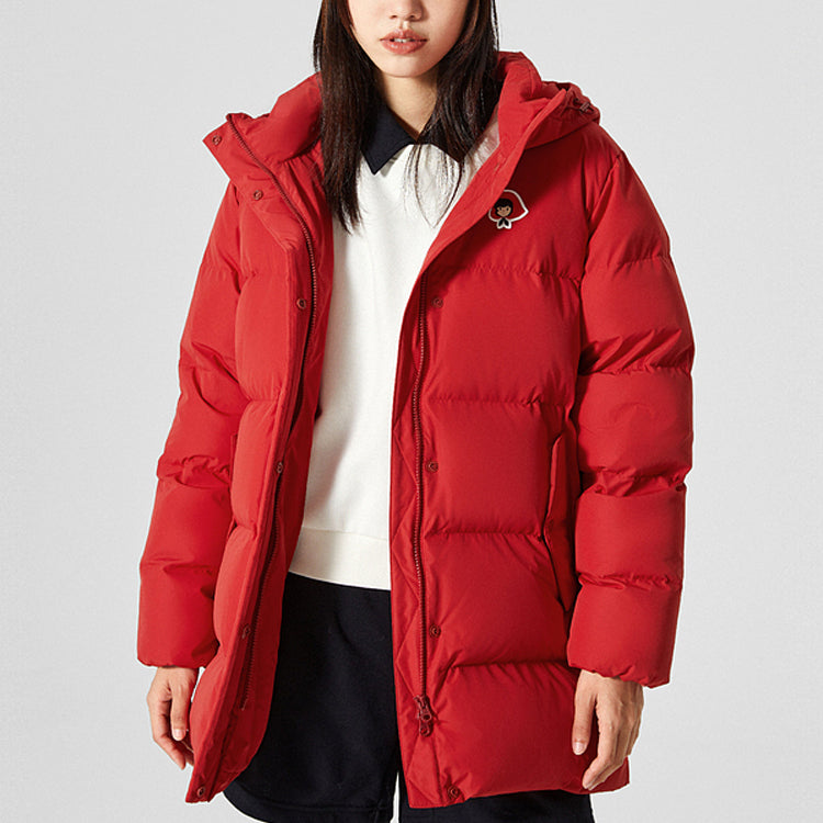 (WMNS) Skechers Graphic Hooded Down Jacket 'Red Black' L422W091