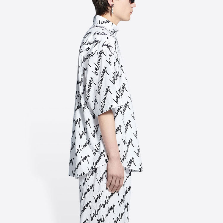 Balenciaga Allover Scribble Short Sleeve Shirt 'White Black' 681702TLLJ49040