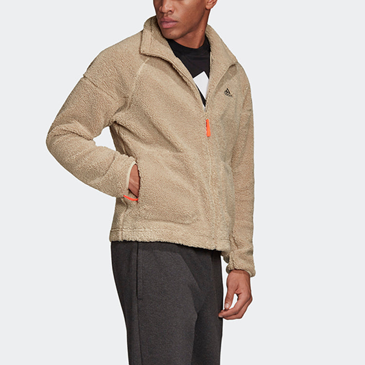 adidas Stand-up Collar Outdoor Sherpa Fleece Track TOP Jacket Beige Men's Brown FR5282