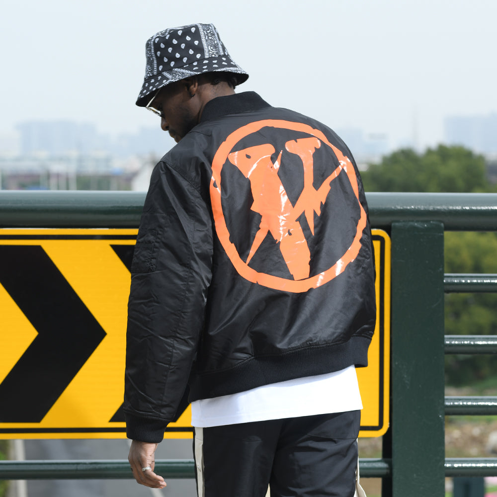 VLONE x Fragment Design Crossover Back Large V Reversible Padded Jacket 'Black Orange' VLJK21001