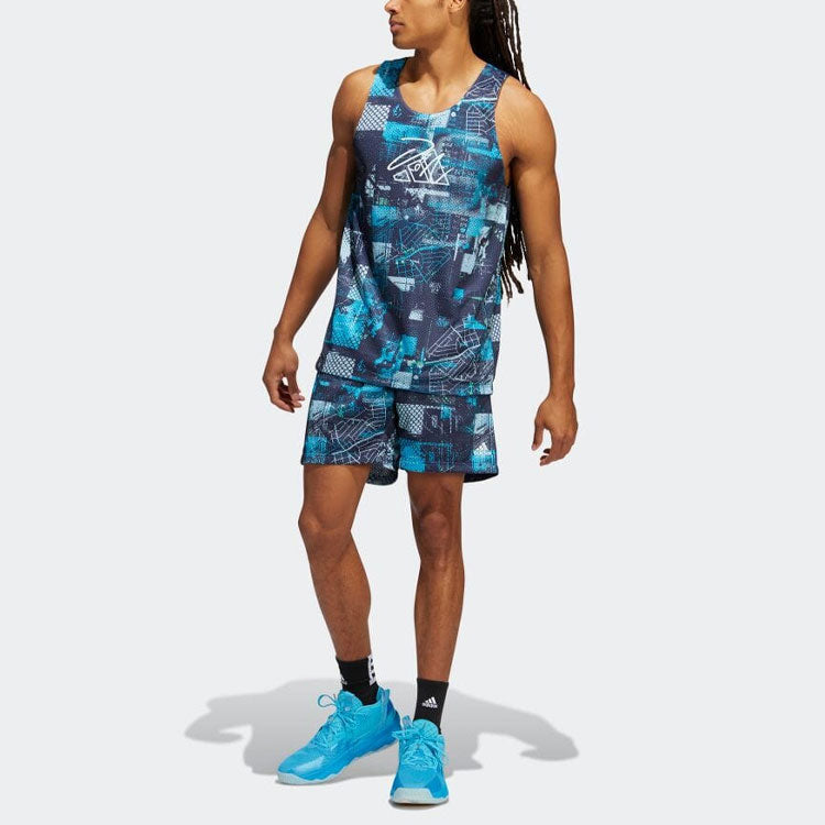 Men's adidas Reversible Logo Printing Straight Casual Sports Navy Blue Vest HE6376