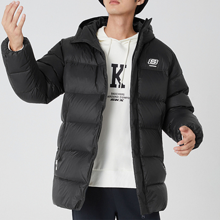 Skechers Letter Printed Mid Down Jacket 'Black Blue' L422M096