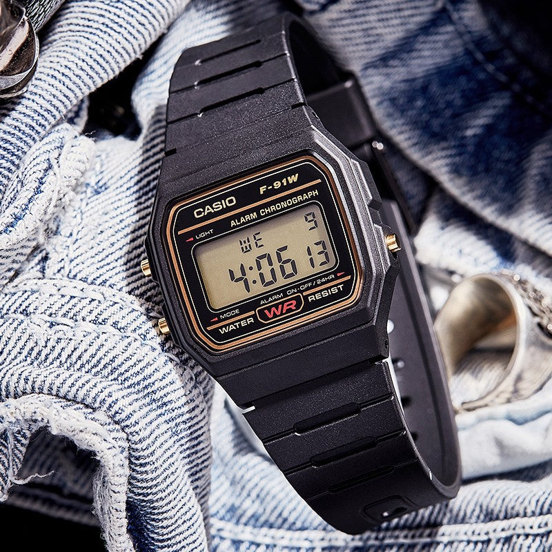 CASIO Classical Vintage Waterproof Unisex Mens Black Digital F-91WG-9
