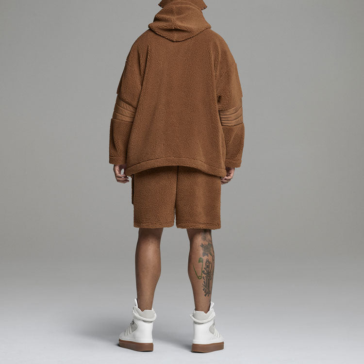 adidas originals x Ivy Park Crossover Teddy 4All Half Zipper hooded Pullover Fleece Sports Jacket Couple Style Brown H18991