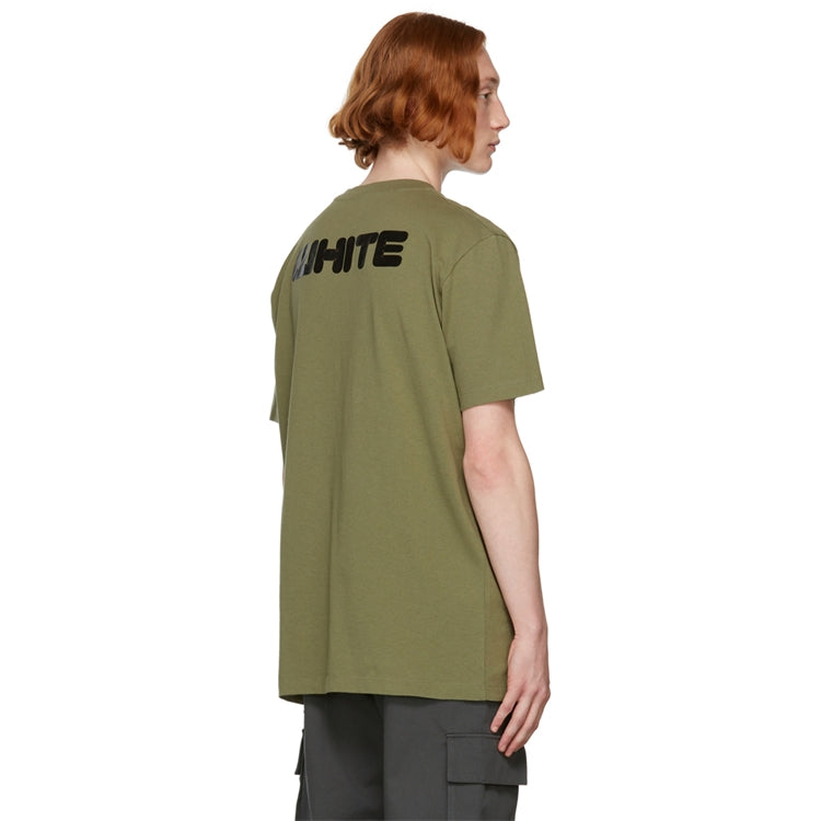 Off-White Logo Printing Round Neck Short Sleeve Ordinary Version Green OMAA027F21JER0035510
