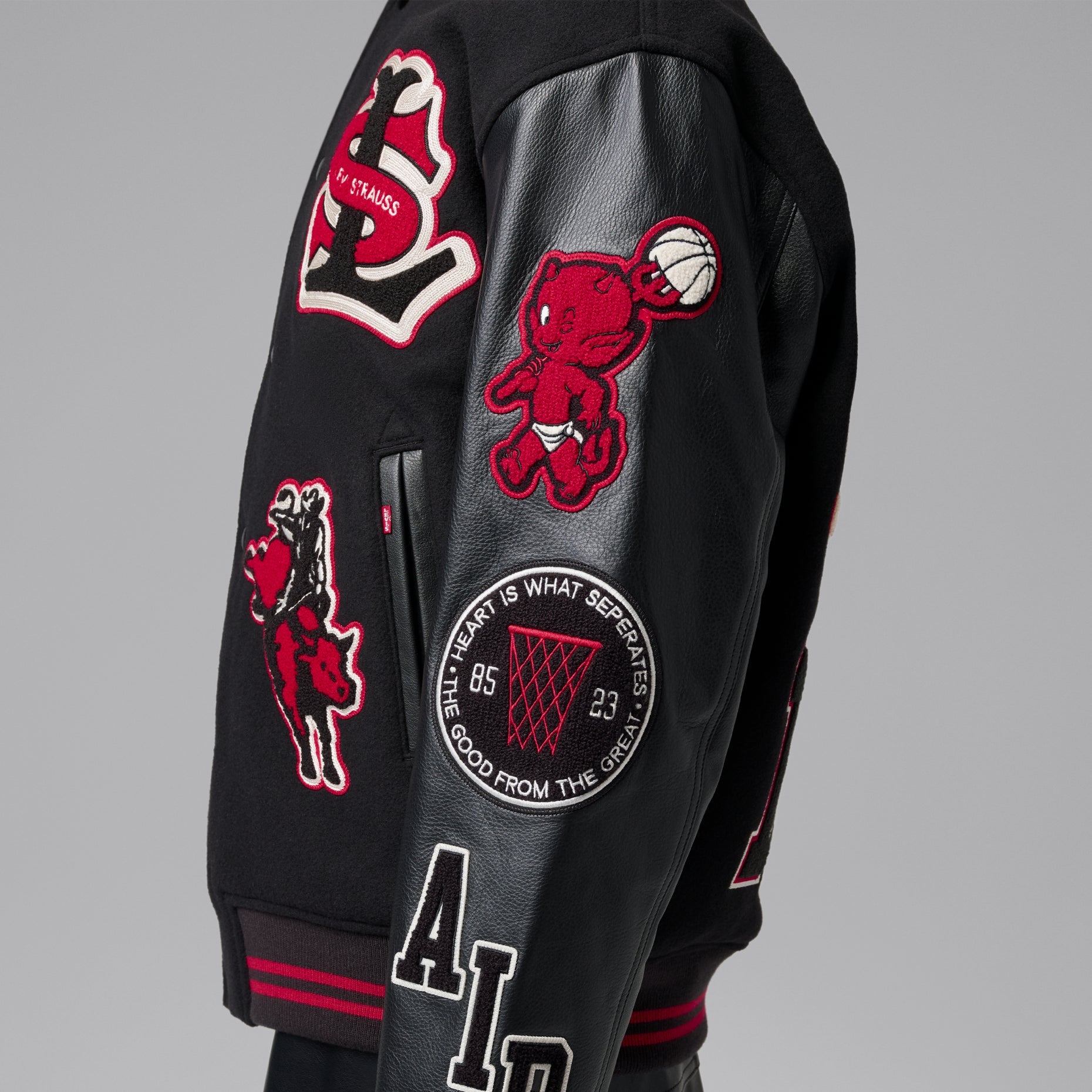 Air Jordan x Levi's Varsity Jacket Asia Sizing 'Black Gym Red' IM6740-010