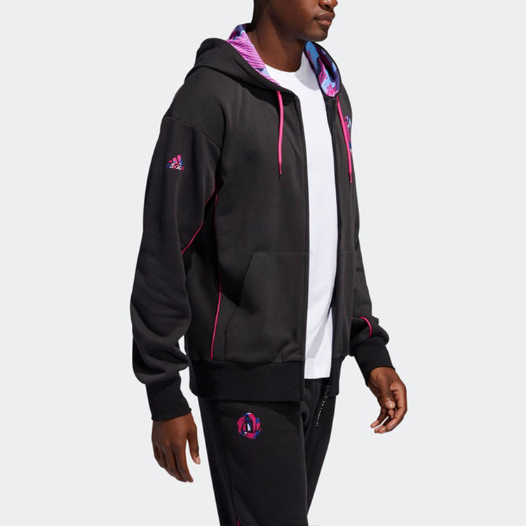 adidas Basketball Sports Printing Knit Hooded Jacket Black FM0024
