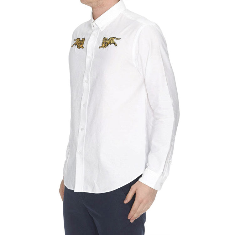 Men's KENZO Embroidered Pattern Long Sleeves Shirt White F955CH4021LD-01