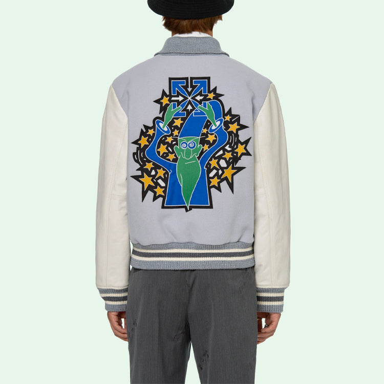 Off-White SS21 Pattern Printing aviator Jacket Blue OMJA059R21LEA0014155