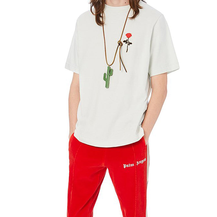 Men's PALM ANGELS Rose Printing Short Sleeve White PMAA001E20JER0104425