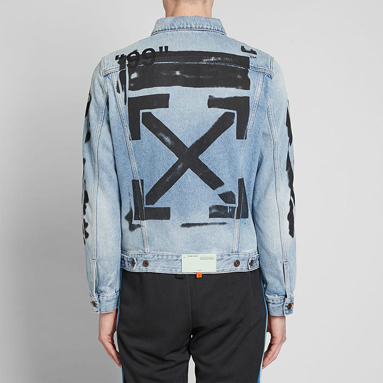 Off-White Alphabet Logo Pattern Printing Cotton Washed Denim Jacket Blue OMYE005R193860157310
