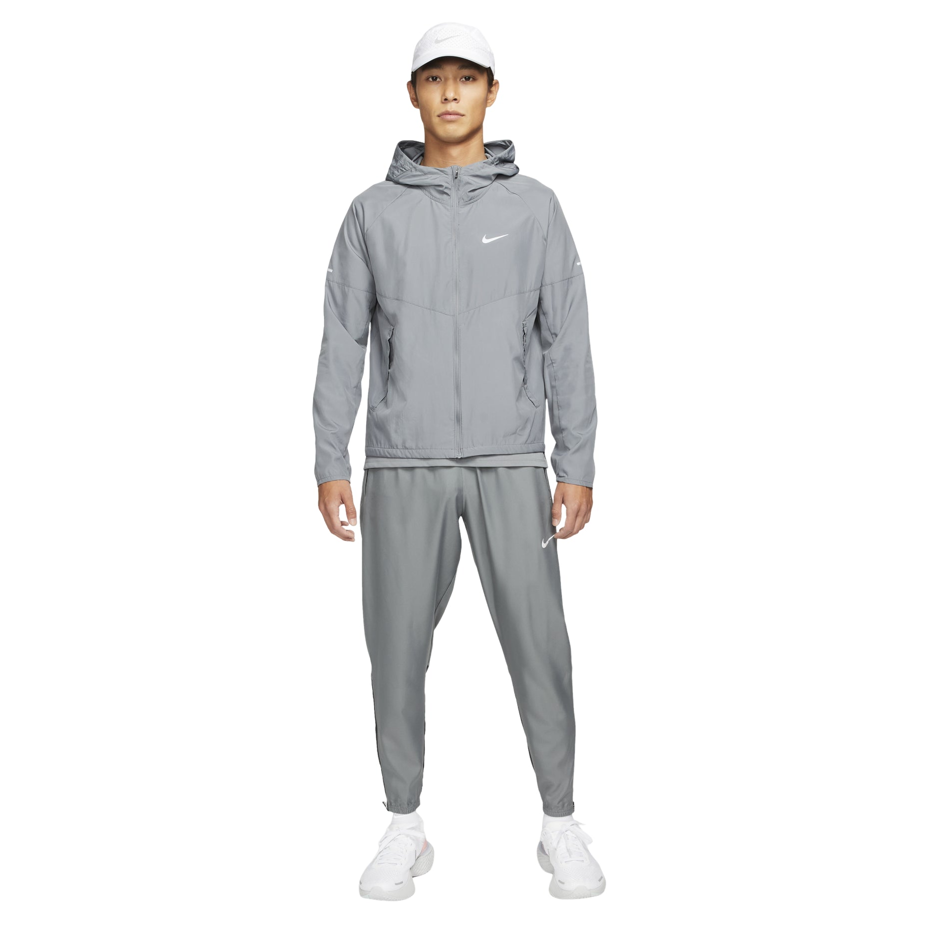 Men's Nike As Nk Rpl Miler Jkt Reflective Logo Printing Woven Sports Hooded Jacket Gray DD4747-084