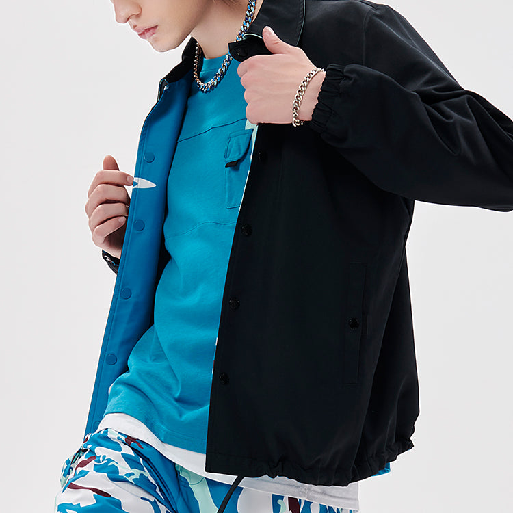 Men's FILA FUSION Camouflage Full Print reversible Coach Jacket Loose Black T11M133707F-BU