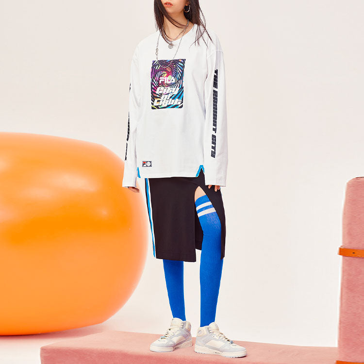 FILA FUSION Printing Sports Loose Long Sleeves Couple Style White T11U136201F-WT