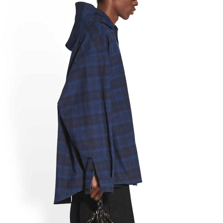 Balenciaga Hooded Check Overshirt 'Blue Navy' 720109TNM354202