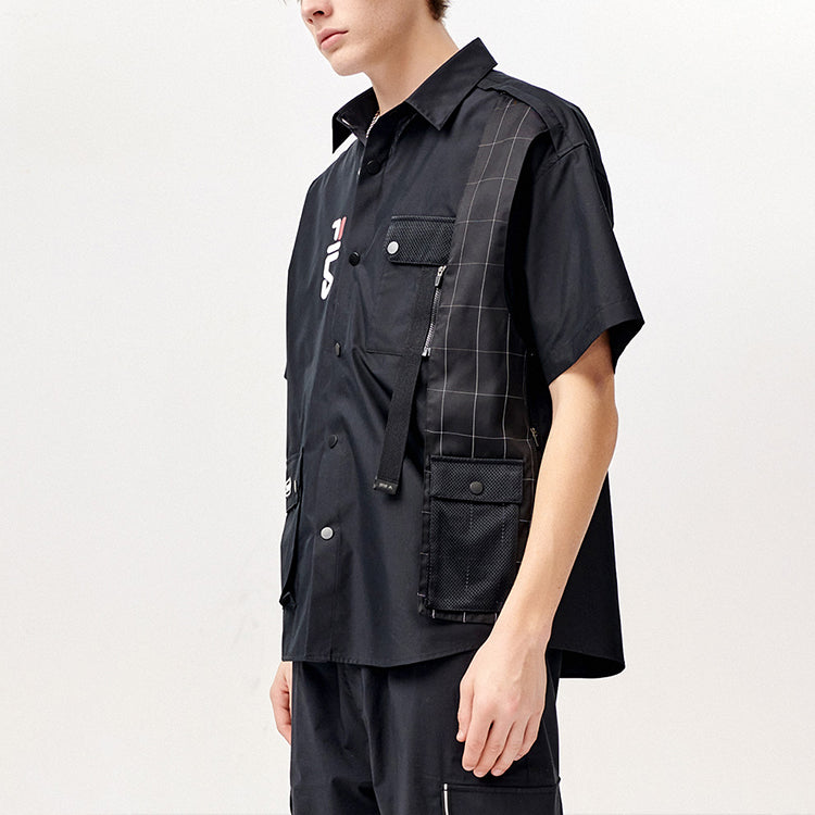 FILA FUSION Woven Pocket Cargo Short Sleeve Shirt Black T11M123403F-BK