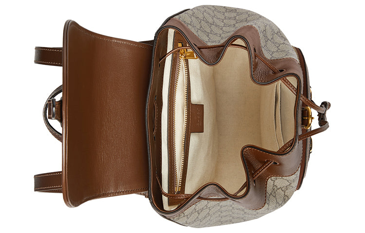 Gucci Horsebit 1955 Retro Gold buckle Logo Canvas Large Capacity schoolbag Backpack Unisex / / Brown Classic 620849-92TCG-8563