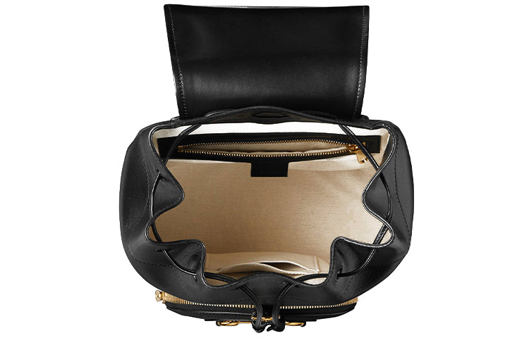 Gucci Horsebit 1955 Retro Gold buckle Leather Large Capacity schoolbag Backpack Unisex / Black Classic 620849-0YK0G-1000