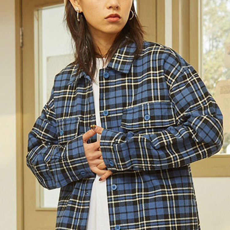 (WMNS) Vans Contrasting Colors Plaid Logo Printing Long Sleeves Blue Shirt VN0A7TNT2T9