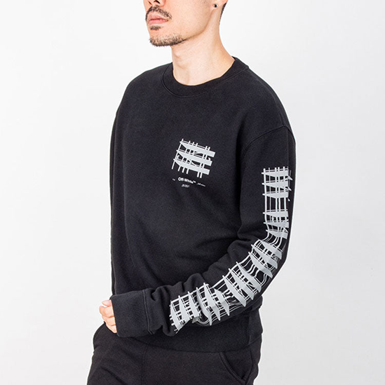Men's Off-White Loose Casual Round Neck Pullover Printing Black OWBA25E19E30004IW