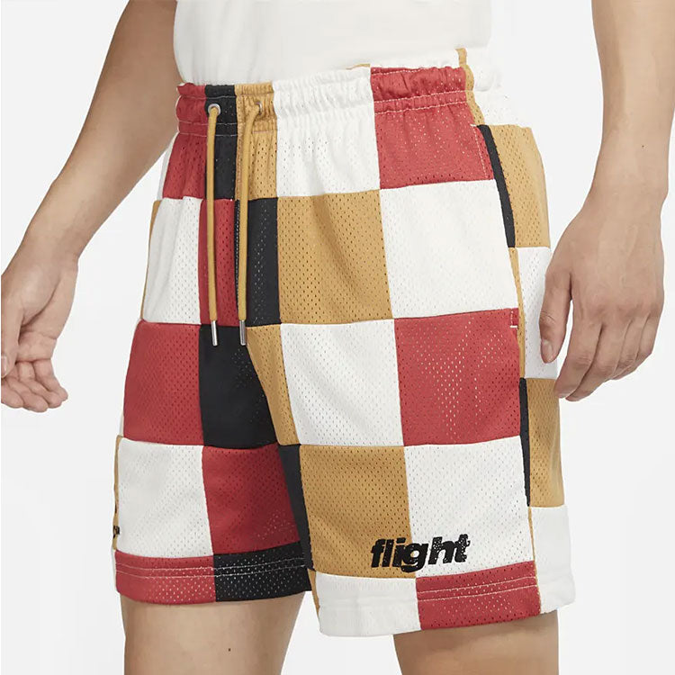 Men's Air Jordan Loose Plaid Colorblock Mesh Shorts Red Clay Element Gold Colorblock DQ8348-662