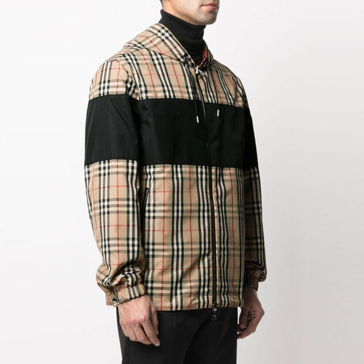 Men's Burberry Double Sided Classic Plaid Hooded Jacket Beige 80368941