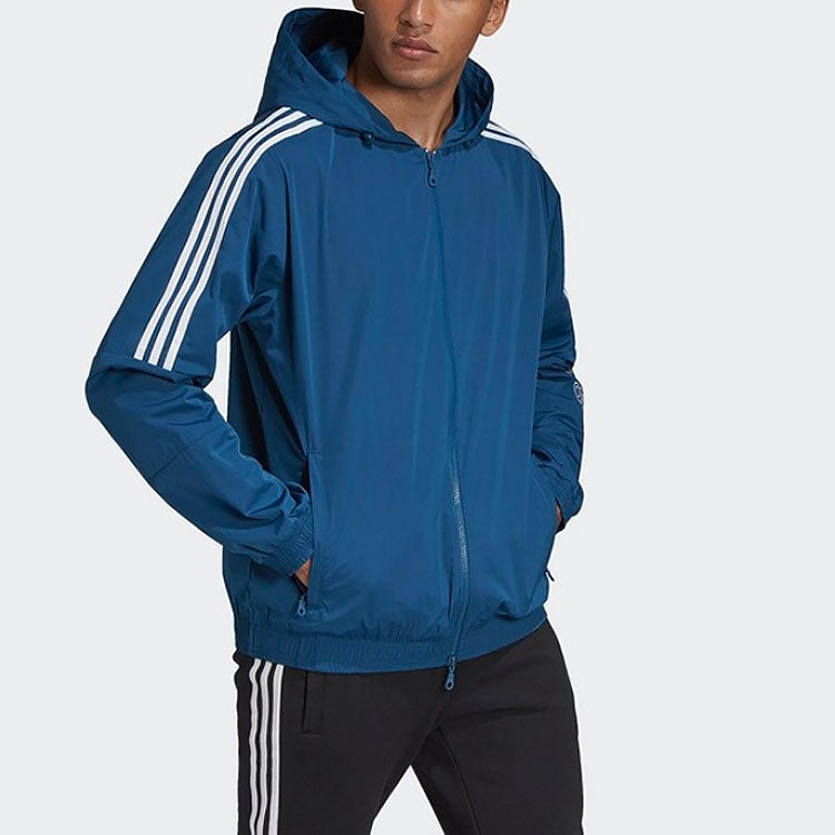 adidas originals Outline Wb Logo Printing Sports Hooded Jacket Blue EB4085