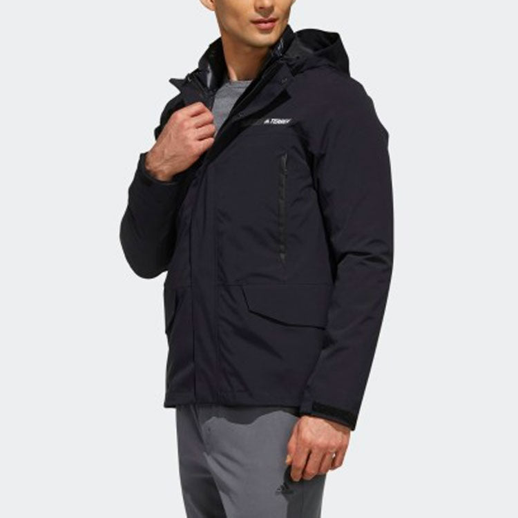 Men's adidas Logo 3 In 1 Hooded Stay Warm With Down Feather Black Jacket DW9250