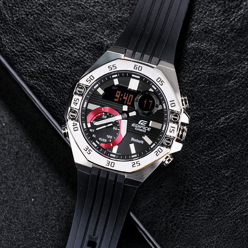 CASIO Bluetooth Waterproof EDIFICE Sports Sapphire Crystal Quartz Solar Powered Mens Silver Analog/Digital Combo ECB-10YP-1APR