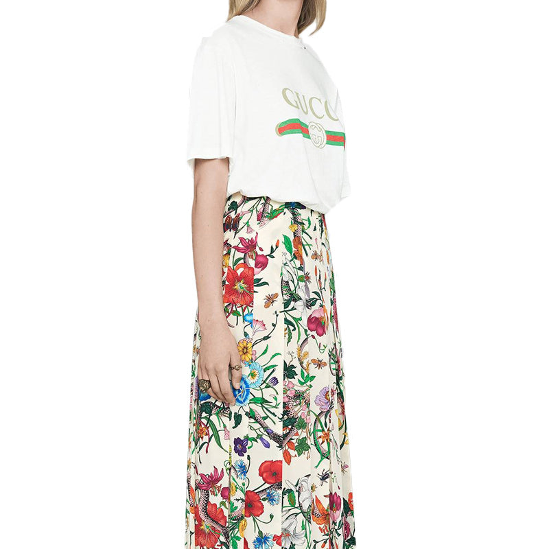 (WMNS) Gucci Large logo Belt Printing Short Sleeve White 457095-X5L89-9234
